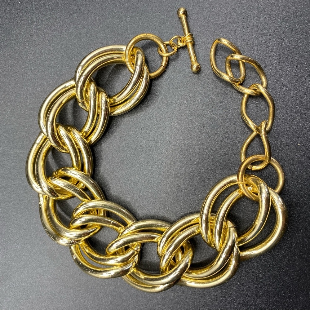 Gold Tone Bracelet Toggle Clasp Double Link Chunky